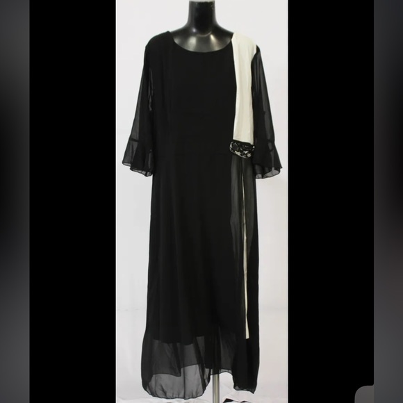 😀- -😊 Classy Colorblock Mesh Overlay with Lace Detail Pleated Dress 2X  She - Picture 4 of 6